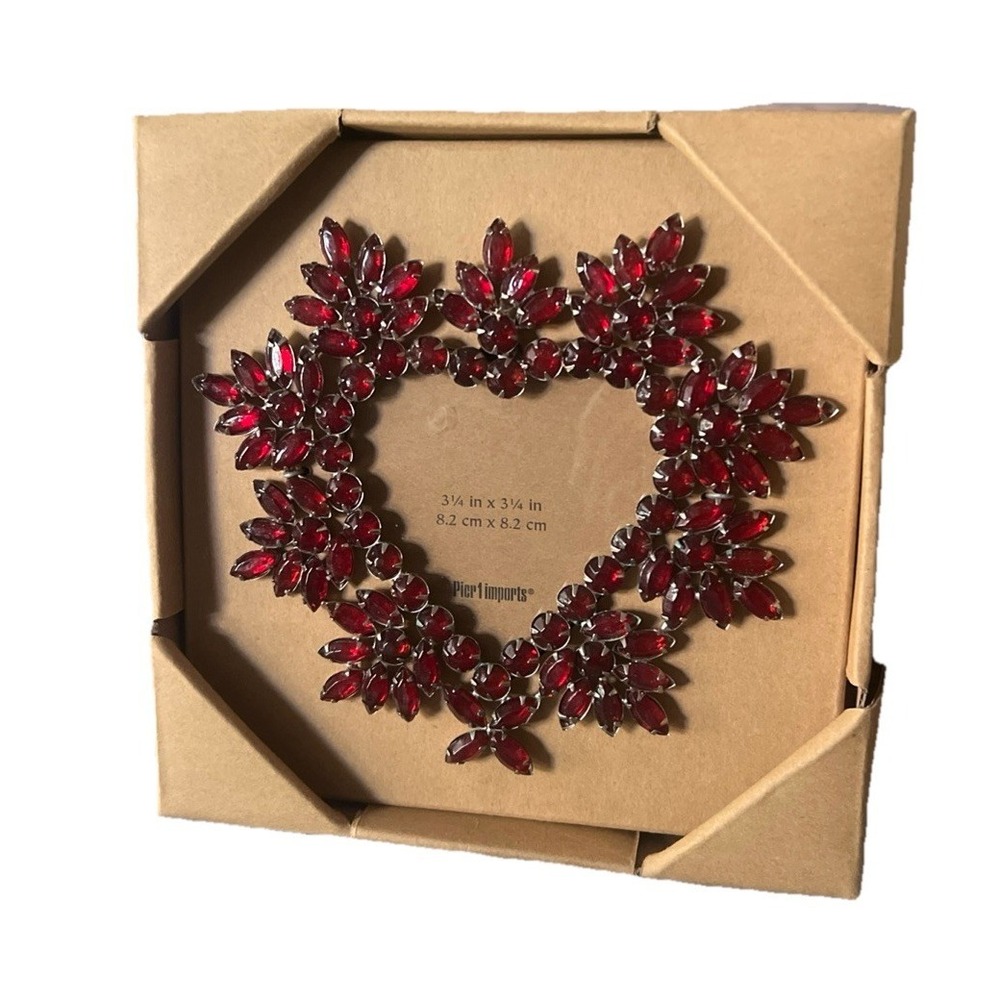 Pier‎ 1 Heart-Shaped Jeweled Valentine Photo Frame Holds 3.25x3.25" Photo NIB